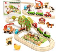 Lehoo Castle Tren Madera, Granja Madera, Granja Juguete Niño Niña 3 4 5 Años, Tren Magnetico Juguete, Regalo para Niños y Niña