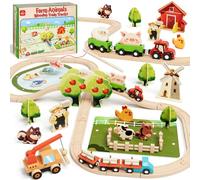 Lehoo Castle Tren Madera, Juguete de Granja de Madera a Partir de 3 años, Juguete de Tren Compatible con Thomas, Brio y Hape, Regalo para Niños y Niña