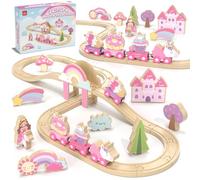 Lehoo Castle Tren Madera Juguete, Juguetes de Unicornio para Niñas, Juguete de Tren Compatible con Thomas, Brio y Hape, Juguetes para Niñas de 3 4 5