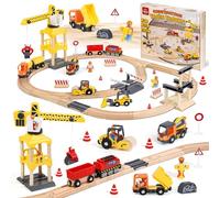 Lehoo Castle Tren Madera Juguete, Tren Eléctrico con Grúa, 68 Piezas