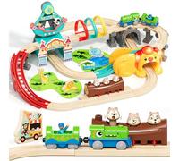 Lehoo Catsle Tren Juguete con Locomotora de Dinosaurios, Tren Electrico Juguete Niños 3+ Años, Juguetes de Mader, Tren Eléctrico Infantil, Regalo para Niño