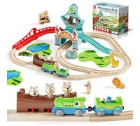 Lehoo Catsle Tren Juguete con Locomotora de Dinosaurios, Tren Electrico Juguete Niños 3+ Años, Juguetes de Mader, Tren Eléctrico Infantil, Regalo para Niño