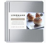 LEHRMANN set de 3 bandejas perforadas 45 x 35 cm para pan, baguettes y pizza - compatible con hornos MIWE, WIESHEU, Bongard, Eloma, Bosch, Neff y Siemens