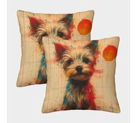 LeHuaiMa Yorkshire Terrier Fundas Cojines Decorativa Juego De 2 Perros Funda De Almohada Diseño 3D Fundas De Cojín Decorativas 40x40cm