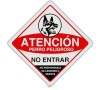 LEIASA | Cartel Perro Peligroso - 21x21 cm - Aluminio Reflectante - Grosor 0.8 mm - Señal Cuidado Perros - Apto Exterior - Impresión UV - Señal Aviso Perros - Placa Cuidado con el Perro