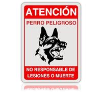 LEIASA | Cartel Perro Peligroso - 21x28 cm - Aluminio Reflectante - Grosor 0.8 mm - Señal Cuidado Perros - Apto Exterior e Interior - Impresión UV - Letrero Cuidado Perro - No Responsable Lesiones