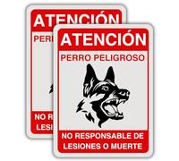 LEIASA | Cartel Perro Peligroso - 21x28 cm - Aluminio Reflectante - Grosor 0.8 mm - Señal Cuidado Perros - Impresión UV - Cuidado Perro - 2 Unidades (2 Carteles Perro Peligroso)