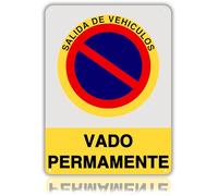 LEIASA Cartel Vado Permamente - 21x28 cm - Aluminio Reflectante - Grosor 0.8 mm - Resistente Exterior - Impresión UV - Señal Prohibido Aparcar - Llamamos Grúa - Metal Duradero (Vado Permamente)