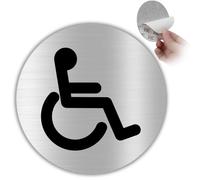 LEIASA | Señal Adhesiva Baño Discapacidad - Diámetro Ø 100 mm - Grosor 0.6 mm - Aluminio - Señal Aseos - Signo Baño - Señal Aseo Minusválido - Cartel Puerta Baño