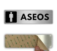 LEIASA | Señal Adhesiva Baño Hombre - 5x18 cm - Grosor 0.8 mm - Aluminio - Rótulo de Aseo Masculino - Signo Servicios Hombre - Cartel Adhesivo 3M - Lavabos Hombre