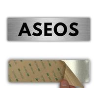 LEIASA | Señal Aseos - 5x18 cm - Grosor 0.8 mm - Aluminio - Cartel Adhesivo - Rótulo Servicios - Señalización Baños - Lavabos (Aseos)
