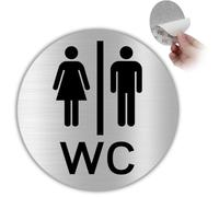 LEIASA | Señal autoadhesiva para inodoro para hombre y mujer, grosor 0,8 mm, diámetro de 100 mm, placa de aluminio para inodoro, cartel para inodoro (hombre y mujer)