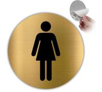 LEIASA | Señal Baño Mujer Dorado - Diámetro 10 cm - Grosor 0.8 mm - Aluminio - Placa Redonda Adhesiva - Cartel Aseo Femenino - Signo WC Mujer - (Baño Mujer)