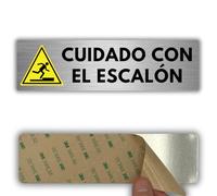 LEIASA | Señal Cuidado con el Escalón - 5x18 cm - Grosor 0.8 mm - Aluminio - Cartel Atención Desnivel - Aviso Precaución Caída - Señal Riesgo de Tropiezo - (Cuidado Escalon)