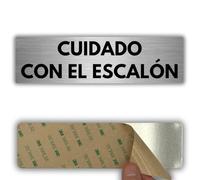 LEIASA | Señal Cuidado con el Escalón - 5x18 cm - Grosor 0.8 mm - Aluminio - Rótulo Advertencia Escalón - Signo Atención Desnivel - Cartel 3M - Precaución Escalón