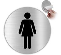 LEIASA | Señal de inodoro autoadhesiva para mujer - Grosor 0,6 mm - Diámetro 100 mm - Señalización de inodoro de aluminio - Señal de inodoro para mujeres - (cartel para mujeres)