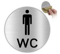 LEIASA | Señal WC Hombre - Grosor 0.8 mm - Diámetro Ø 100 mm - Aluminio - Señal Aseos - Signo Baño Caballeros - Cartel adhesivo WC Hombre - (Baño Hombre)