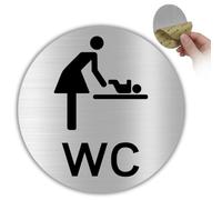 LEIASA | Señal WC Mamá y Bebé - Grosor 0.8 mm - Diámetro Ø 100 mm - Aluminio - Señal Cambiador Bebé - Signo Baño Familiar - Cartel adhesivo Sala Lactancia - (Baño Mama Bebe)