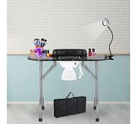 Leibau35 'l manicura plegable y transpirable manicura manicura estación de trabajo Salón Spa con Luz LED USB amplificada, aspiradora de ventilador, esponja, bolso