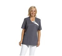 Leiber 08/1255 Blusa de uniforme, media manga, para mujer, con inserción en color de contraste, gris, L