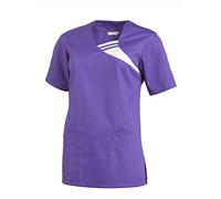 Leiber 08/1255 Blusa de uniforme, media manga, para mujer, con inserción en color de contraste, morado, XL