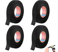 LEIBOCHAO 4 Cintas Aislantes Negras, Cinta de Algodón - 19 mm x 25 m - Cinta de Tela Negra, Resistente a Alta Temperatura para Aislar y Agrupar Cables de Manera Segura