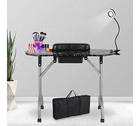 LEIBOU Mesa de manicura portátil y Plegable Profesional de 36 Pulgadas de L para técnicos de uñas, Mesa de manicura con Lupa USB LED, Ruedas rodantes, cajón, Esponja, Bolsa de Transporte Libre