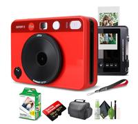 Leica Sofort 2 - Película fotográfica instantánea híbrida y cámara digital (rojo) (19189) con pantalla LCD con película instantánea Fujifilm 20 hojas + tarjeta de memoria de 128 GB + bolsa + kit de