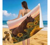 Leichong Toalla de Playa Caballo Girasol de Microfibra Hombre Mujer, Toallas Playa Flores De Granja Secado Rápido, Absorbente Toalla Baño 70 x 140 cm