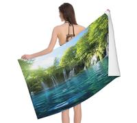 Leichong Toalla de Playa Cascada Río Paisaje Grande de Microfibra Hombre Mujer, Toallas Playa Bosque Vibrante Secado Rápido, Absorbente Toalla Baño 90 x 180 cm