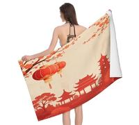 Leichong Toalla de Playa Chinoiserie Grande de Microfibra Hombre Mujer, Toallas Playa Antigua Ciudad China Secado Rápido, Absorbente Toalla Baño 80 x 160 cm