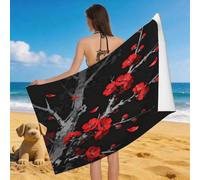 Leichong Toalla de Playa Flor de Ciruelo en Tinta China Grande de Microfibra Hombre Mujer, Toallas Playa Zen Secado Rápido, Absorbente Toalla Baño 100 x 200 cm