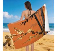 Leichong Toalla de Playa Flor de Ciruelo en Tinta China Grande de Microfibra Hombre Mujer, Toallas Playa Elegante Secado Rápido, Absorbente Toalla Baño 80 x 160 cm