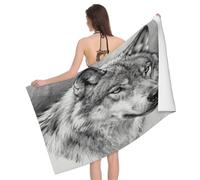 Leichong Toalla de Playa Lobo Estampado Grande de Microfibra Hombre Mujer, Toallas Playa Estilo Blanco y Negro Secado Rápido, Absorbente Toalla Baño 100 x 200 cm