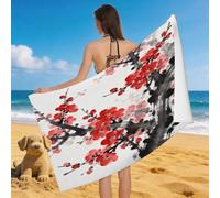 Leichong Toalla de Playa Patrón de Ciruela de Microfibra Hombre Mujer, Toallas Playa Pintura De Ciruelo China Secado Rápido, Absorbente Toalla Baño 70 x 140 cm