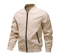 Leichte Daunenjacke Herren 2024 Neue Herren Jacke Männer Der Jugend Baseball Kragen Jacke Zipper Tasche Top männer Sportliche Herren Sommer (Beige, XL)