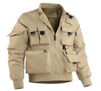 Leichte Jacken Für Männer Herren Camping Sporty Sense Casual Jacke Funktionelle Outdoor-Strukturjacke mit Mehreren Taschen Trainingsjacke Damen (Khaki, XXL)