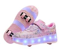 Leichtrit Zapatillas Deportivas con Ruedas para niños,Zapatos con Ruedas para niñas,Zapatillas con Ruedas,con 4 Ruedas Retirable,Retráctil,LED Light-UP,para Regalo decumpleaños Niños y niñas