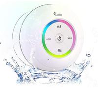 LEICKE Altavoz Bluetooth Ducha, MP3 Altavoz, Bluetooth Musica Altavoz,Lector microSD, Radio Obra, 8h de Música,Altavoz baño, movil, Incluye Ventosa, Altavoces Blancos