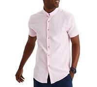 Leif Nelson Camisa de lino para hombre de verano de manga corta/camisa de lino para ocio y negocios/mezcla de lino y algodón/corte regular, Rosa., L