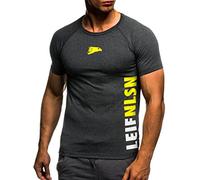 Leif Nelson Camiseta para Hombre con Cuello Redondo de Gimnasia Ropa de Deporte LN-06279 Antracita Amarillo X-Large