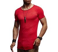 Leif Nelson Camiseta para Hombre con Cuello Redondo LN-6281 Rojo X-Large