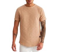 Leif Nelson Camiseta para Hombre con Cuello Redondo LN-6324 Beige Small