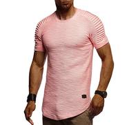 Leif Nelson Camiseta para Hombre con Cuello Redondo LN-6325 Rosa Salmón X-Large