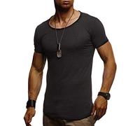 Leif Nelson Camiseta para Hombre con Cuello Redondo LN-8209 Negro Small