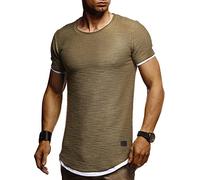 Leif Nelson Camiseta para Hombre con Cuello Redondo LN-8223 Caqui Medium