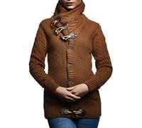 Leif Nelson Cárdigan de invierno para mujer con cuello chal, chaqueta con botones, marrón claro, L