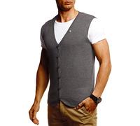 Leif Nelson Chaleco para Hombre - Ocio, Negocios, Fiestas, Bodas - Bajo Chaqueta de Punto Fino, Traje - Camiseta de Manga Corta LN1855 - Antracita, M
