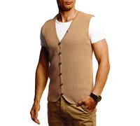Leif Nelson Chaleco para hombre, para ocio, negocios, fiestas, bodas, bajo chaqueta de punto fino, chaleco de traje para hombre, chaleco de punto, camiseta de manga corta LN1855, Beige Oscuro, M