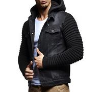 Leif Nelson chaqueta con capucha chaqueta de mezclilla de los hombres LN-5240 Negro Medium